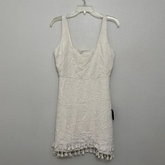 NEW Lulus Feel the Sunshine Light Beige Linen Tassel Mini Dress SZ SMALL - Picture 4 of 7